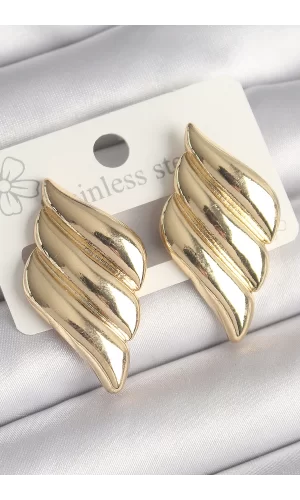 Pirinç Gold Renk 3 Sıralı Dalgalı Model Kadın Küpe
