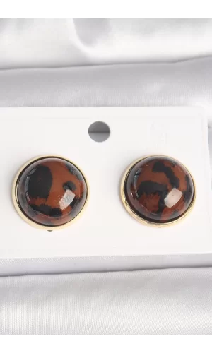 Pirinç Gold Renk 3D Daire Leopar Model Kadın Küpe