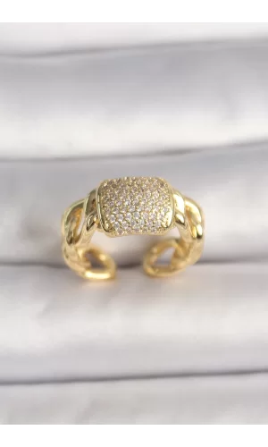 Pirinç Gold Renk Ayarlanabilir Zirkon Taşlı Kadın Yüzük