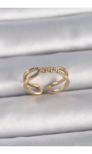 Pirinç Gold Renk Ayarlanabilir Zirkon Taşlı Sarmal Model Kadın Yüzük