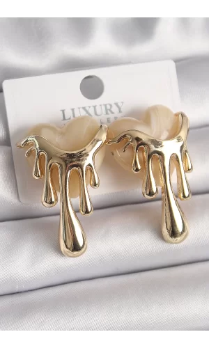 Pirinç Gold Renk Beyaz Sedefli Akan Kalp Model Kadın Küpe