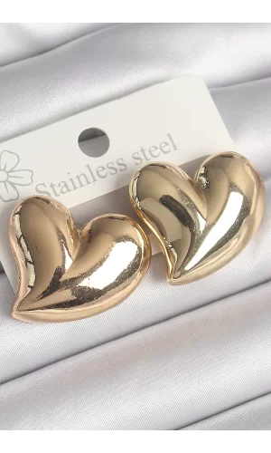 Pirinç Gold Renk Bomba Kalp Model Kadın Küpe
