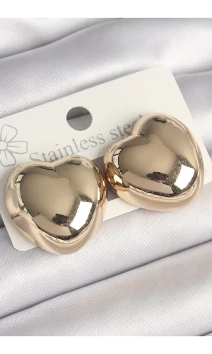 Pirinç Gold Renk Bombe Kalp Model Kadın Küpe