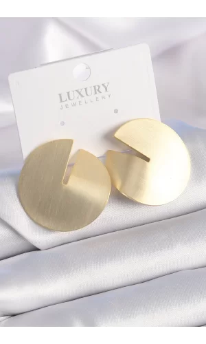 Pirinç Gold Renk Daire Plaka Model Kadın Küpe