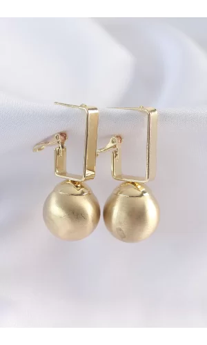 Pirinç Gold Renk Dikdörtgen Detay Oval Küpe