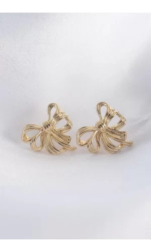 Pirinç Gold Renk Fiyonk Küpe