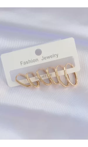 Pirinç Gold Renk İnce Oval Küpe Seti