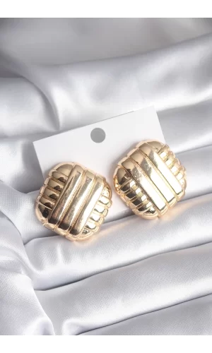 Pirinç Gold Renk İşleme Detay Kadın Küpe