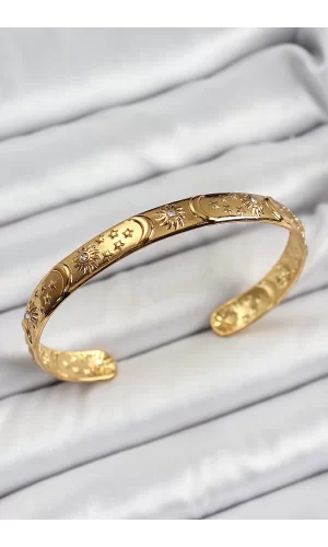 Pirinç Gold Renk İşlemeli Altı Açık Bileklik