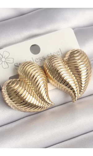 Pirinç Gold Renk İşlemeli Bomba Kalp Model Kadın Küpe