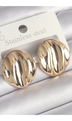 Pirinç Gold Renk İşlemeli Daire Plaka Model Kadın Küpe