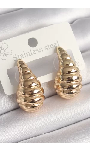 Pirinç Gold Renk İşlemeli Damla Model Kadın Küpe