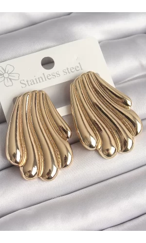Pirinç Gold Renk İşlemeli İstirdye Model Kadın Küpe