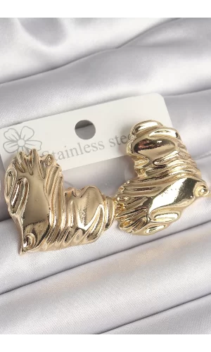 Pirinç Gold Renk İşlemeli Kalp Model Kadın Küpe