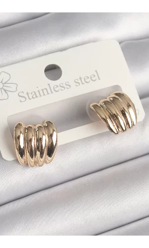 Pirinç Gold Renk İşlemeli Yarım Halka Model Kadın Küpe