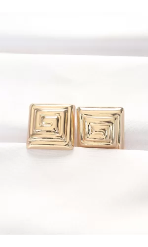 Pirinç Gold Renk Kare Form Küpe
