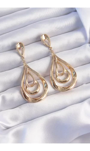 Pirinç Gold Renk Kıvrımlı Damla Görünüm Sallantılı Küpe