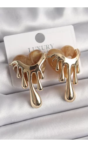 Pirinç Gold Renk Krem Sedefli Akan Kalp Model Kadın Küpe