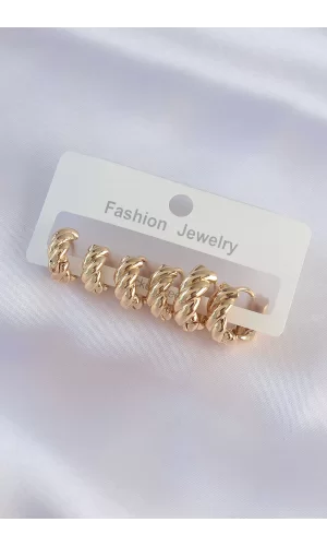 Pirinç Gold Renk Minimal Tırtıklı Küpe Seti