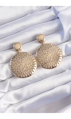Pirinç Gold Renk Oval İşlemeli Küpe