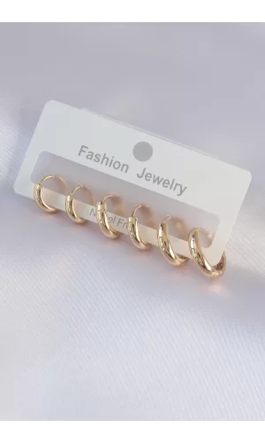 Pirinç Gold Renk Oval Küpe Seti