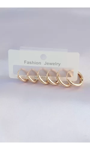 Pirinç Gold Renk Oval Küpe Seti