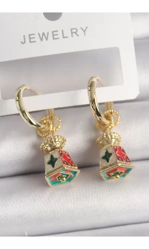 Pirinç Gold Renk Renkli Vintage Çin Emaye Model Kadın Küpe