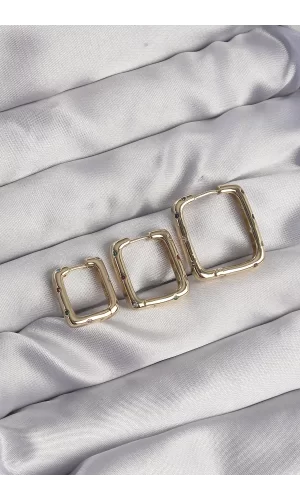 Pirinç Gold Renk Renkli Zirkon Taşlı Kare Model Küpe Seti