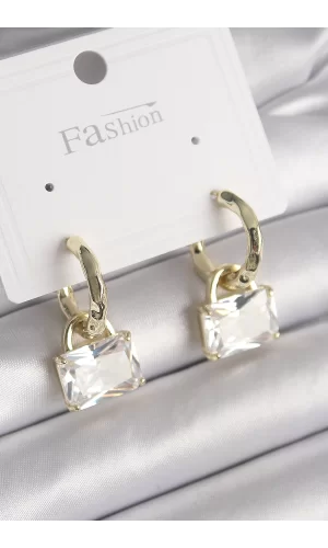 Pirinç Gold Renk Sallantı Zirkon Taşlı Çanta Model Kadın Küpe