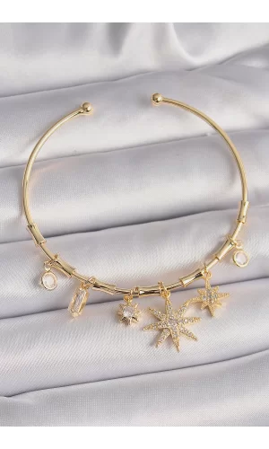 Pirinç Gold Renk Sallantı Zirkon Taşlı Kutup Yıldız Figür Charm Bileklik
