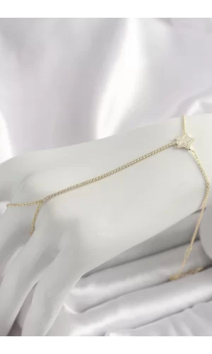 Pirinç Gold Renk Su Yolu Zirkon Taşlı Yıldız Model Kadın Şahmeran