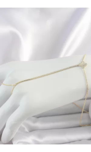 Pirinç Gold Renk Su Yolu Zirkon Taşlı Yonca Model Kadın Şahmeran