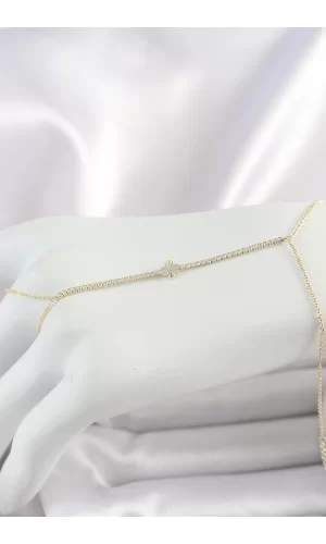 Pirinç Gold Renk Su Yolu Zirkon Taşlı Yonca Model Kadın Şahmeran