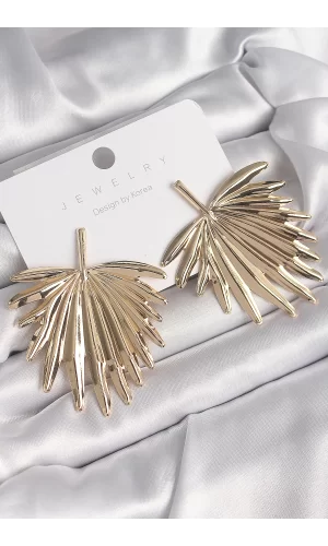 Pirinç Gold Renk Yaprak Model Kadın Küpe