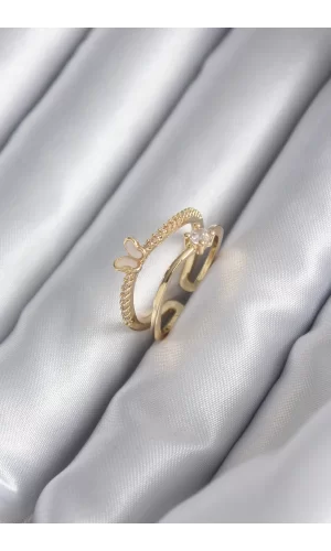 Pirinç Gold Renk Zirkon Taş Detay Kelebek Model Kadın Yüzük