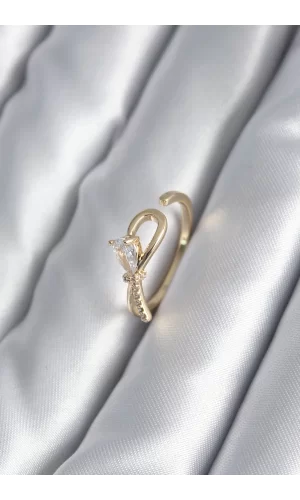 Pirinç Gold Renk Zirkon Taş Detay Kurdele Model Kadın Yüzük
