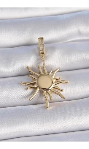 Pirinç Gold Renk Zirkon Taş Detaylı Güneş Model Ajda Charm
