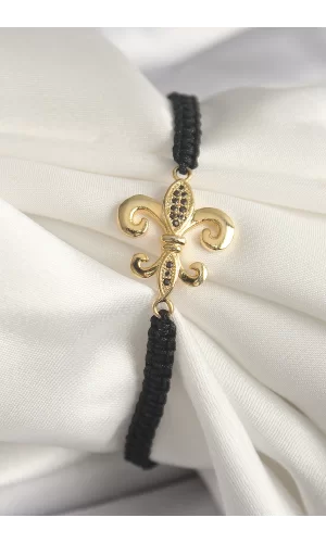 Pirinç Gold Renk Zirkon Taş İşlemeli Zambak Figür Asansörlü Makrome Model Kadın Bileklik