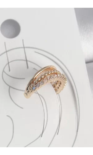 Pirinç Gold Renk Zirkon Taşlı 3Lü Sıralı Model Kadın Kıkırdak Küpe
