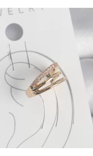 Pirinç Gold Renk Zirkon Taşlı 3Lü Sıralı Model Kadın Kıkırdak Küpe