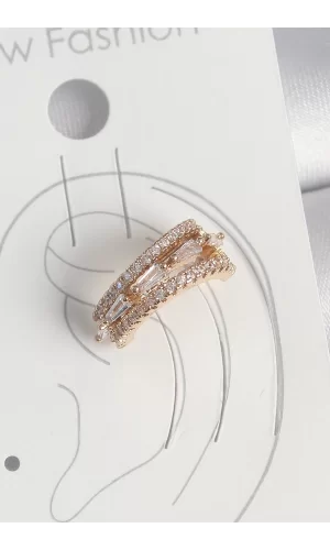 Pirinç Gold Renk Zirkon Taşlı 3Lü Sıralı Model Kadın Kıkırdak Küpe