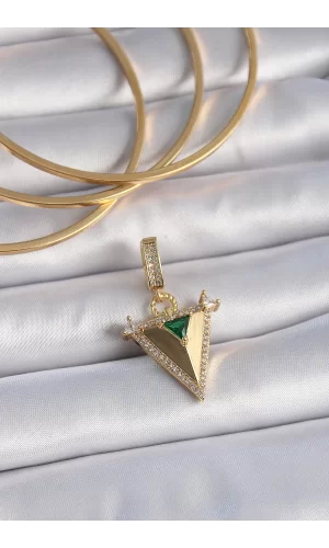 Pirinç Gold Renk Zirkon Taşlı 3D Üçgen Model Ajda Charm