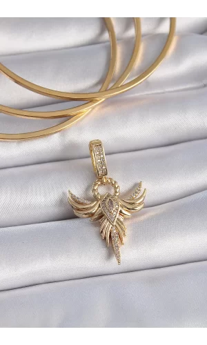Pirinç Gold Renk Zirkon Taşlı Anka Kuşu Model Ajda Charm