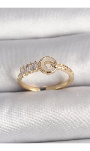Pirinç Gold Renk Zirkon Taşlı Ayarlanabilir Kadın Yüzük
