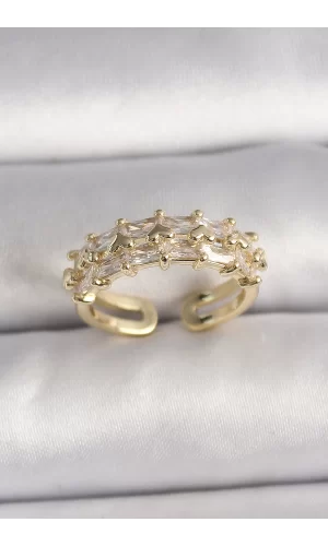 Pirinç Gold Renk Zirkon Taşlı Ayarlanabilir Yüzük