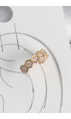 Pirinç Gold Renk Zirkon Taşlı Bal Peteği Model Kadın Kıkırdak Küpe