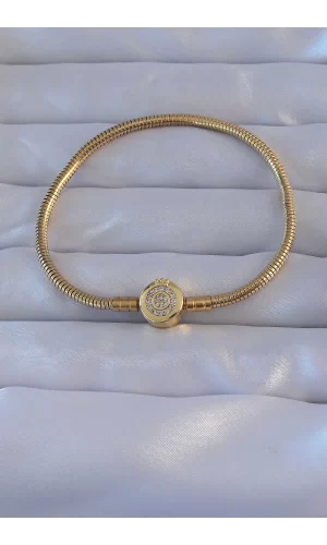 Pirinç Gold Renk Zirkon Taşlı Charm Bileklik