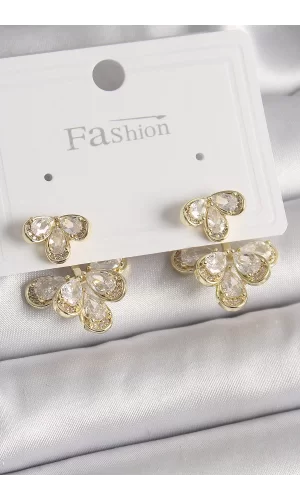 Pirinç Gold Renk Zirkon Taşlı Damla Model Kadın Küpe