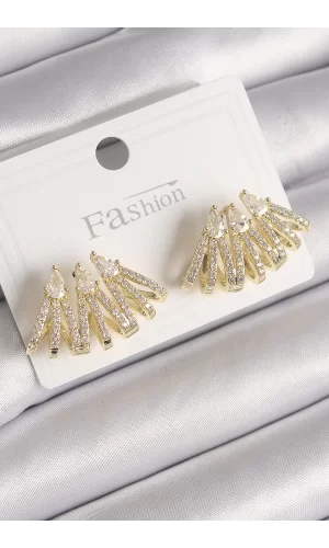 Pirinç Gold Renk Zirkon Taşlı Deniz Kabuğu Model Kadın Küpe