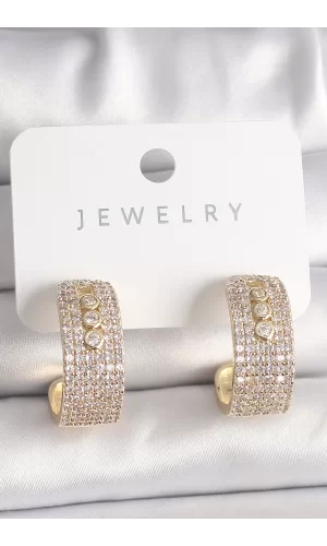 Pirinç Gold Renk Zirkon Taşlı Halka Messika Model Kadın Küpe